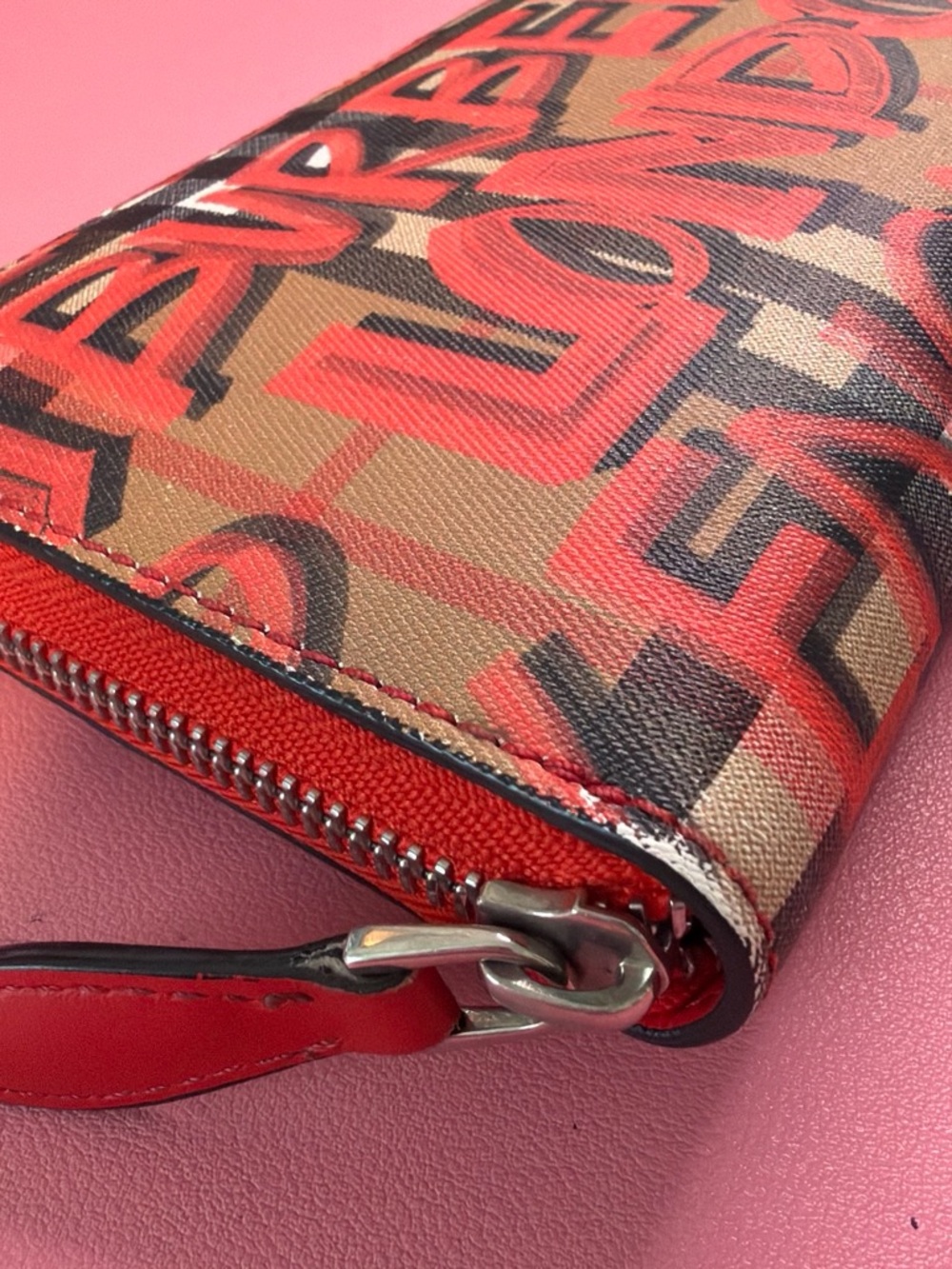 Burberry Red Graffiti Check Zip Wallet - Picture 3 of 6